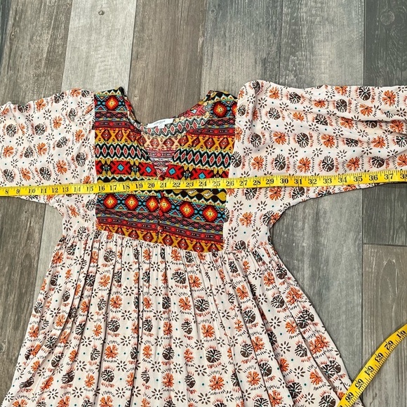 Umgee Aztec Dove Pattern 3/4 Sleeve Tunic Mini Dress Boho Western Rodeo Sz Small - Picture 11 of 12